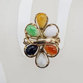 9ct Yellow Gold Large Multi-Coloured Natural Jade Cluster Ring - Green, Yellow, White, Purple, Red / Orange , Black - Antique / Vintage