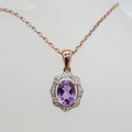 9ct Rose Gold Oval Amethyst and Diamond Pendant on Gold Chain