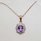 9ct Rose Gold Oval Amethyst and Diamond Pendant on Gold Chain