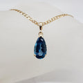 9ct Yellow Gold London Blue Topaz Teardrop / Pear Shape Pendant on Gold Chain