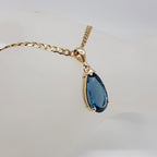 9ct Yellow Gold London Blue Topaz Teardrop / Pear Shape Pendant on Gold Chain