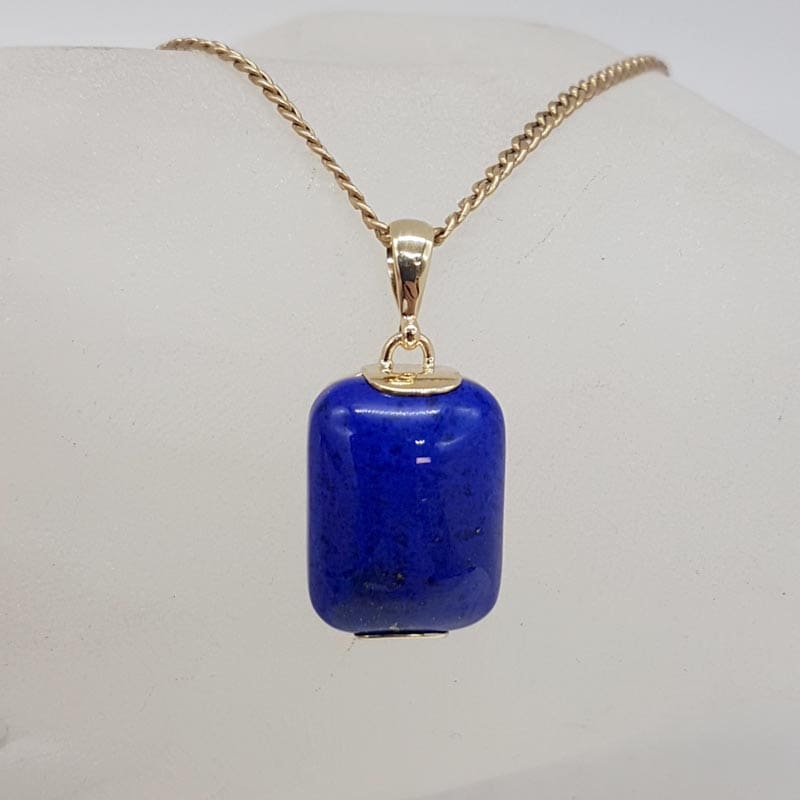 9ct Yellow Gold Lapis Lazuli Rectangular Pendant on Gold Chain