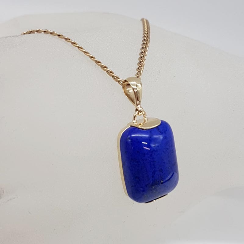 9ct Yellow Gold Lapis Lazuli Rectangular Pendant on Gold Chain