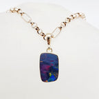 9ct Yellow Gold Cooper Pedy Blue Opal Doublet Rectangular Pendant on Gold Chain