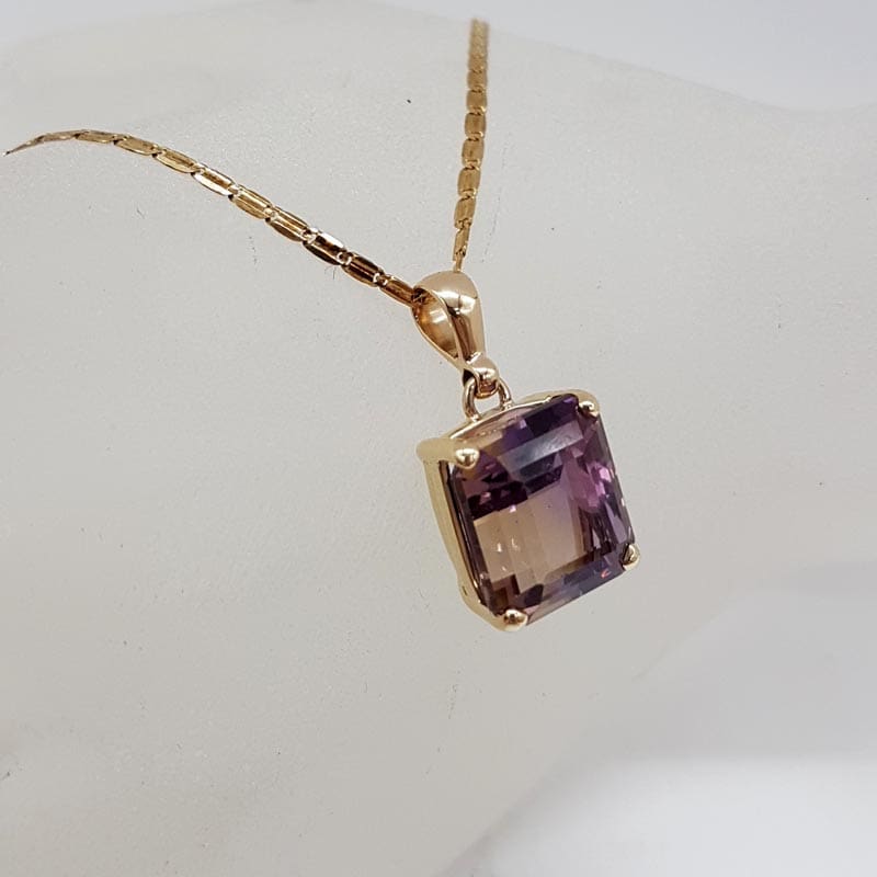 9ct Yellow Gold Square Ametrine Claw Set Pendant on Gold Chain