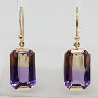 9ct Yellow Gold Long and Large Rectangular Ametrine Drop Earrings