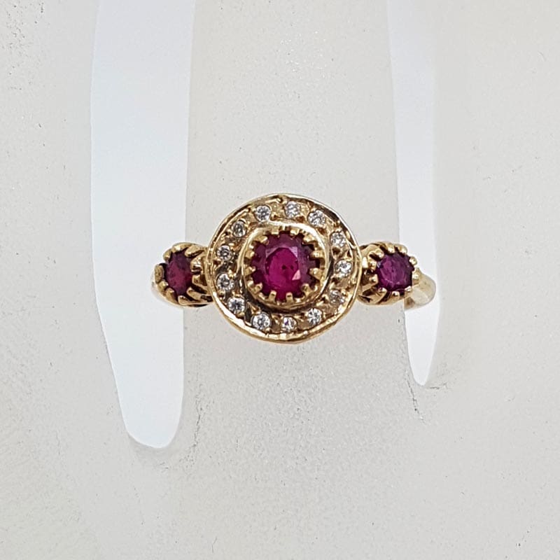9ct Yellow Gold Natural Ruby with Diamond Round Ring