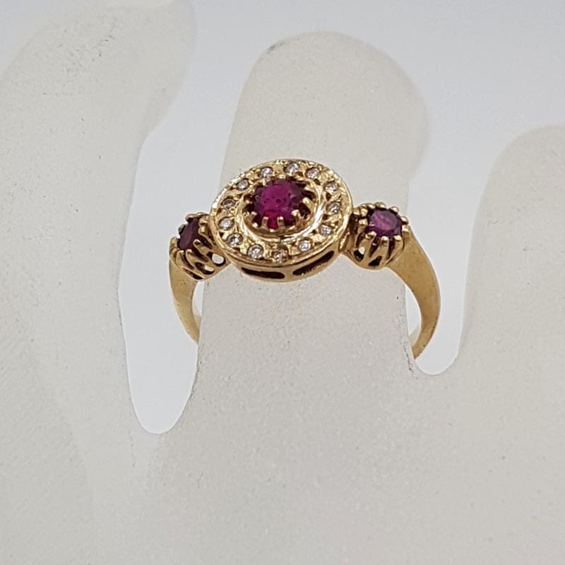 9ct Yellow Gold Natural Ruby with Diamond Round Ring