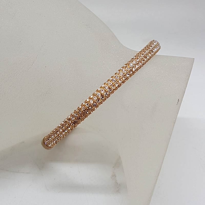 Plated Swarovski Crystal Rose Tone Hinged Bangle - Vintage Costume Jewellery