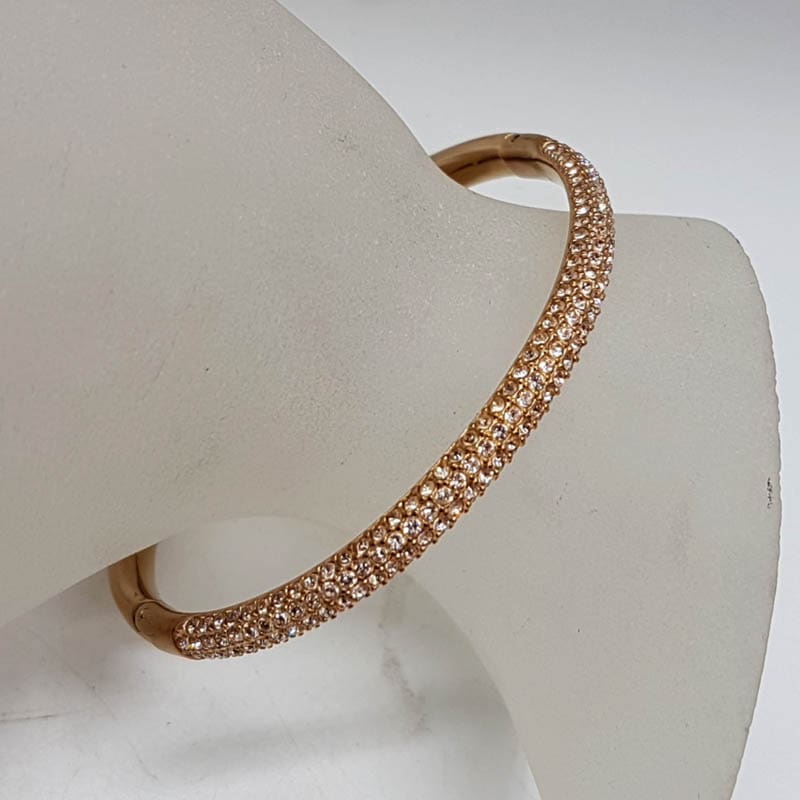 Plated Swarovski Crystal Rose Tone Hinged Bangle - Vintage Costume Jewellery