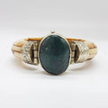Plated Large Oval Malachite with Bone Heavy Hinged Bangle - Vintage Costume Jewellery