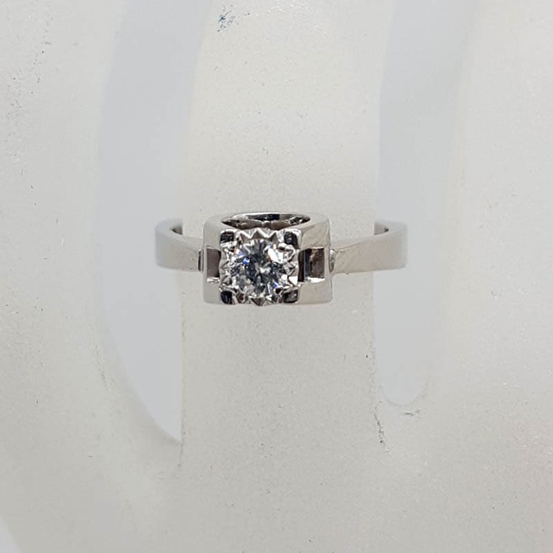 18ct White Gold High Set Diamond Solitaire Ring in Unusual Setting - Engagement Ring / Dress Ring - Vintage / Antique