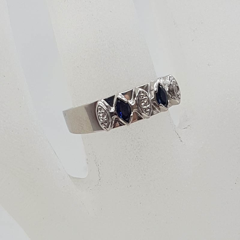 18ct White Gold Natural Sapphire and Diamond Ring - Wedding Ring / Eternity Ring / Wedding Band - Vintage / Antique