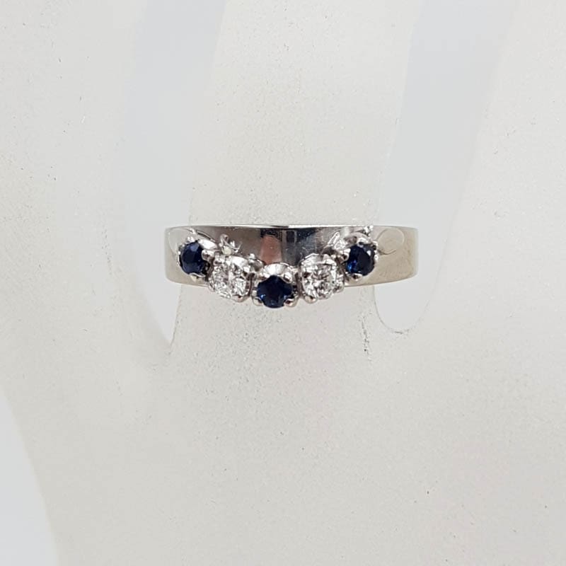 18ct White Gold Natural Sapphire and Diamond Half Round Curved Eternity Ring / Wedding Ring - Vintage / Antique