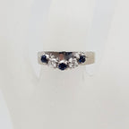 18ct White Gold Natural Sapphire and Diamond Half Round Curved Eternity Ring / Wedding Ring - Vintage / Antique