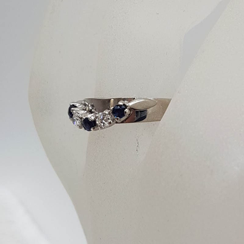 18ct White Gold Natural Sapphire and Diamond Half Round Curved Eternity Ring / Wedding Ring - Vintage / Antique