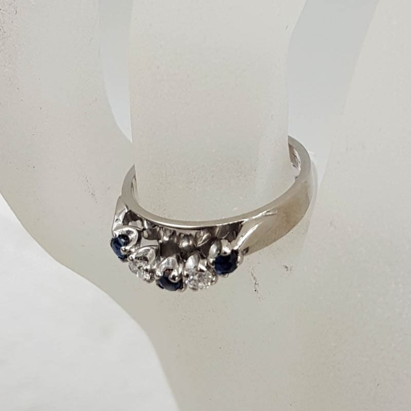 18ct White Gold Natural Sapphire and Diamond Half Round Curved Eternity Ring / Wedding Ring - Vintage / Antique