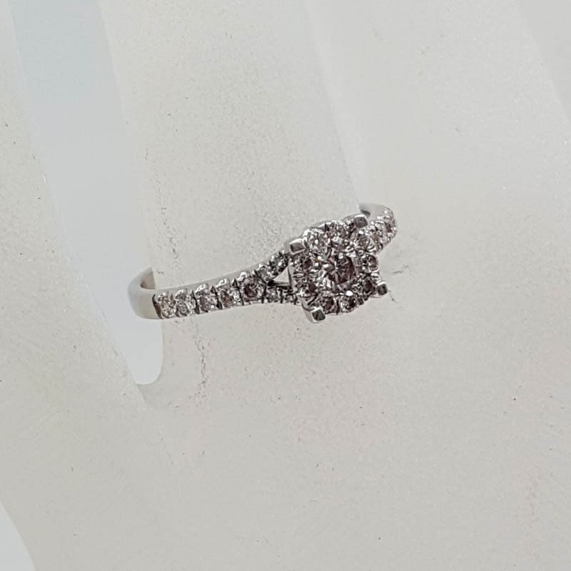 9ct White Gold Round Diamond Cluster Ring - Engagement Ring