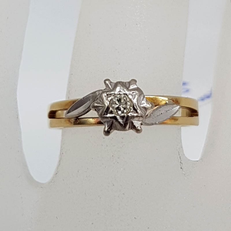 9ct Yellow and White Gold High Set Diamond Engagement Ring - Vintage