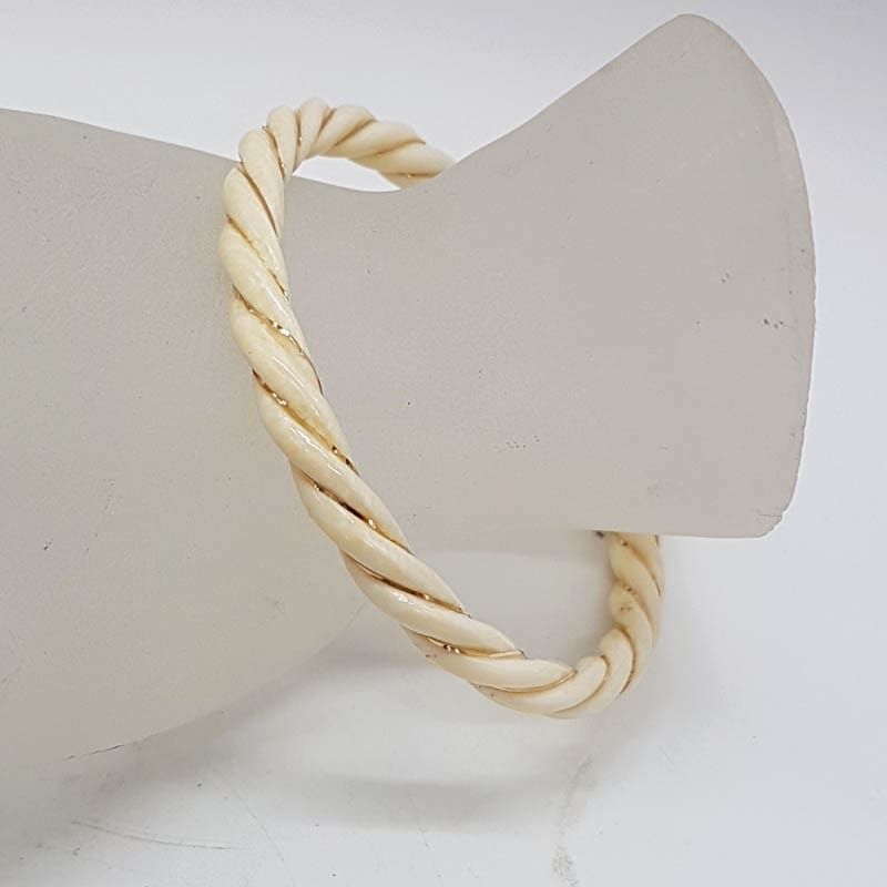 14ct Yellow Gold Ivory Twist Bangle - Antique / Vintage