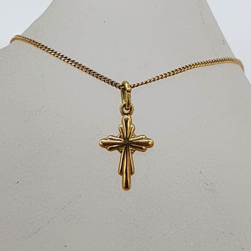 9ct Yellow Gold Little Cross / Crucifix Pendant on Gold Chain