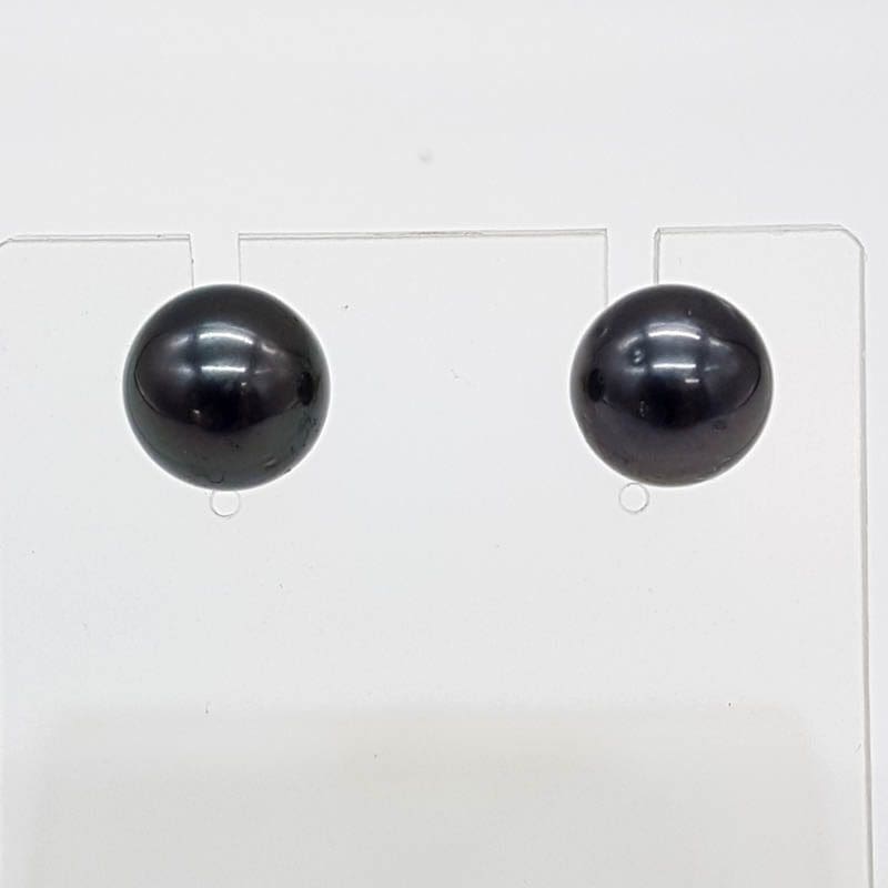 14ct Yellow Gold Black Tahitian Pearl Studs Earrings
