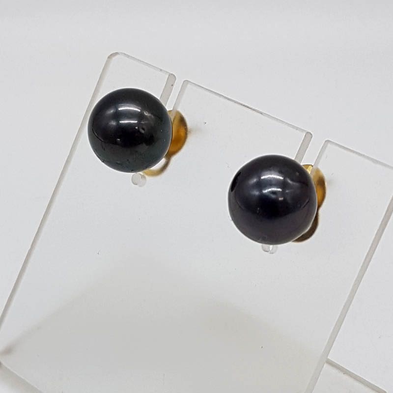 14ct Yellow Gold Black Tahitian Pearl Studs Earrings