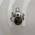 Sterling Silver Natural Baltic Amber Bug / Insect / Beetle Jointed Ring - Green