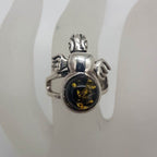 Sterling Silver Natural Baltic Amber Bug / Insect / Beetle Jointed Ring - Green