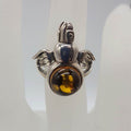 Sterling Silver Natural Baltic Amber Bug / Insect / Beetle Jointed Ring - Brown