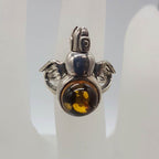 Sterling Silver Natural Baltic Amber Bug / Insect / Beetle Jointed Ring - Brown