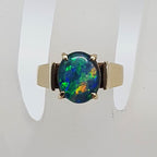 9ct Yellow Gold Oval Opal Triplet Claw Set Ring - Antique / Vintage