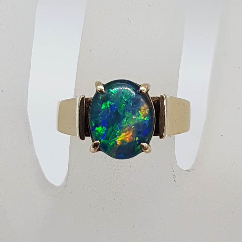 9ct Yellow Gold Oval Opal Triplet Claw Set Ring - Antique / Vintage
