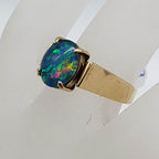 9ct Yellow Gold Oval Opal Triplet Claw Set Ring - Antique / Vintage