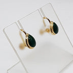 9ct Yellow Gold Nephrite Jade Teardrop / Pear Shape Screw-On Earrings - Antique / Vintage