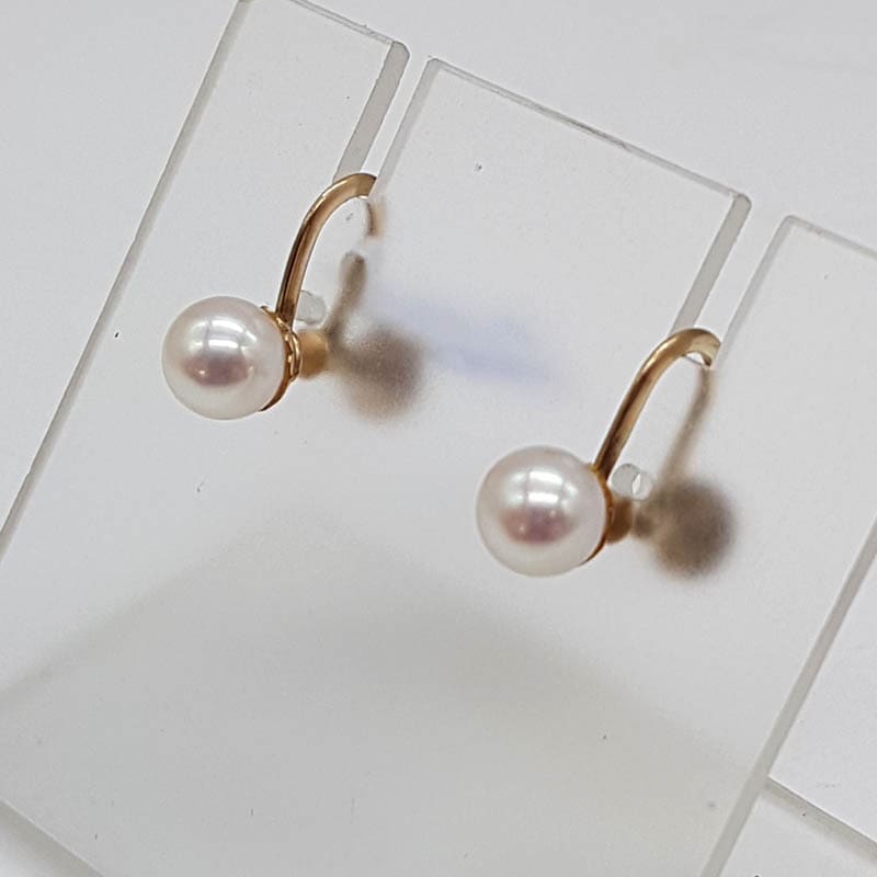 9ct Yellow Gold Cultured Pearl Screw-On Earrings - Antique / Vintage