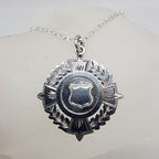 Sterling Silver Ornate Round Fob Medallion / Medal Pendant on Silver Chain  - Antique / Vintage