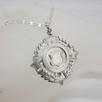 Sterling Silver Ornate Round Fob Medallion / Medal Pendant on Silver Chain  - Antique / Vintage