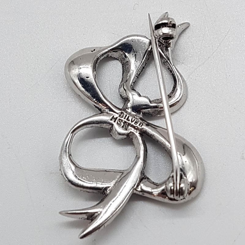 Sterling Silver Marcasite Brooch made in Germany - Stylised Bow / Ribbon Design - Antique / Vintage