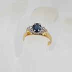 18ct Yellow Gold Oval Natural Sapphire with Diamond High Set Ring - Antique / Vintage