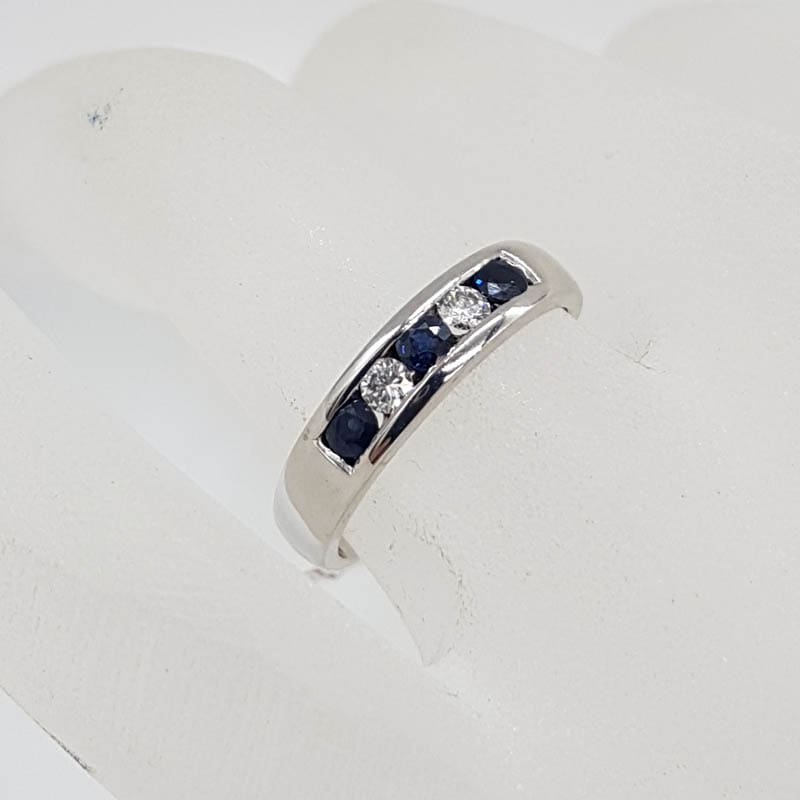 18ct White Gold Natural Sapphire and Diamond Channel Set Band Ring / Wedding Band / Eternity Ring / Dress Ring