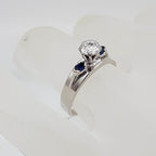 18ct White Gold Diamond Solitaire with Two Natural Sapphires High Set Ring - Antique / Vintage  - Engagement Ring / Dress Ring
