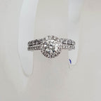 14ct White Gold Diamond Halo Design Round Engagement Ring and Wedding Ring Set