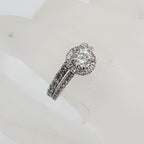 14ct White Gold Diamond Halo Design Round Engagement Ring and Wedding Ring Set