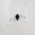 18ct White Gold Natural Sapphire and Diamond Curved Marquis Shaped Dainty Twist Ring