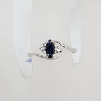 18ct White Gold Natural Sapphire and Diamond Curved Marquis Shaped Dainty Twist Ring