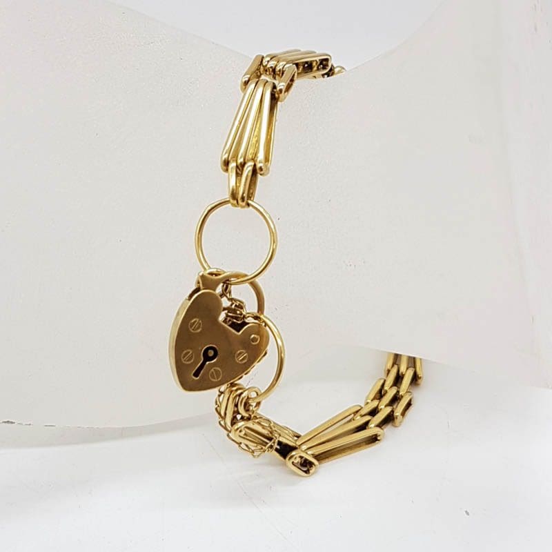 18ct Yellow Gold Three Row Gatelink Padlock Bracelet - Antique / Vintage
