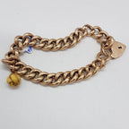 15ct Rose Gold Curb Link Padlock Bracelet with Carved Three Mouse Ivory Ball Charm - Antique / Vintage