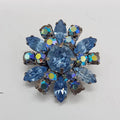 Plated Large Round Blue Aurora Borealis Cluster Brooch - Vintage Costume Jewellery