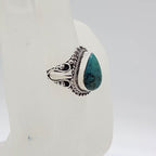 Sterling Silver Teardrop / Pear Shaped Ornate Turquoise Ring - Vintage
